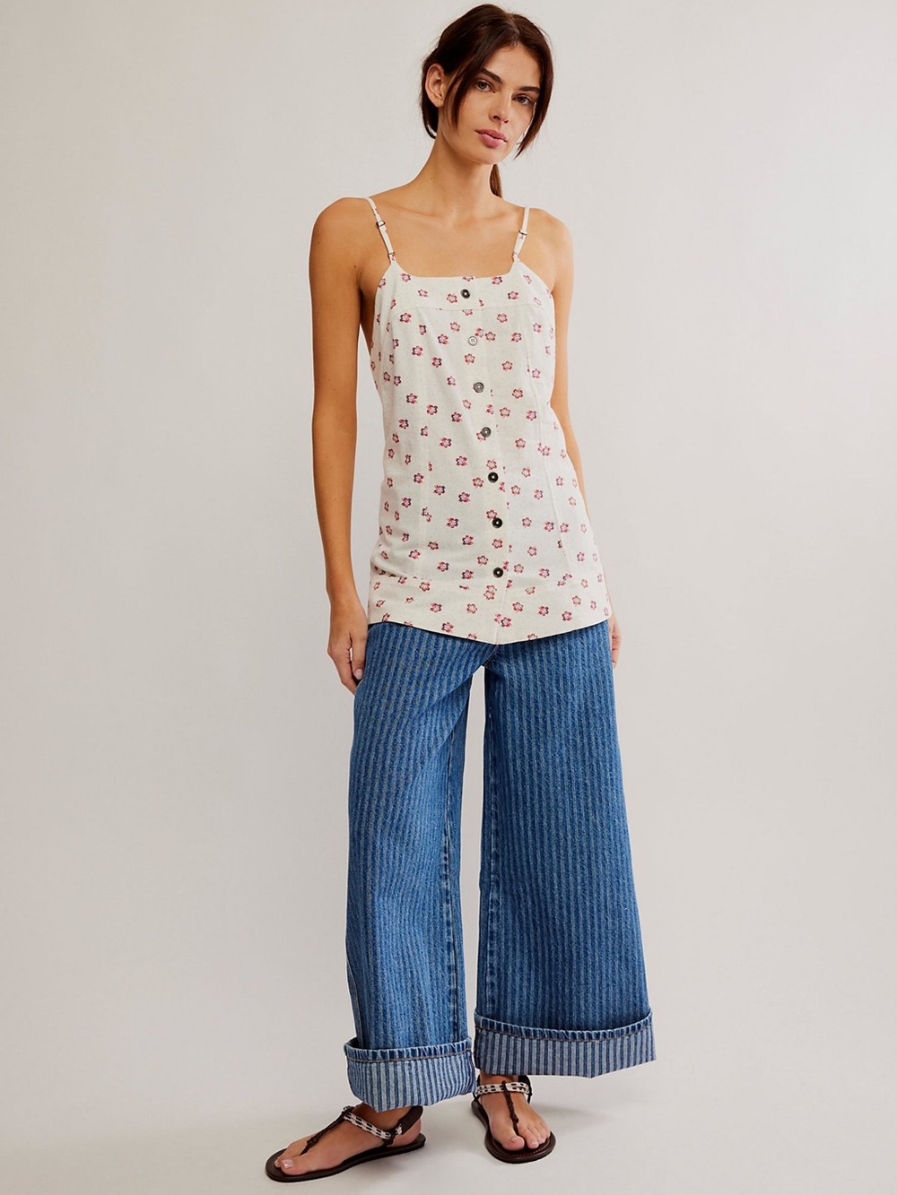 Free People Maddie Floral Cotton Low Back Tunic Top NWOT Medium